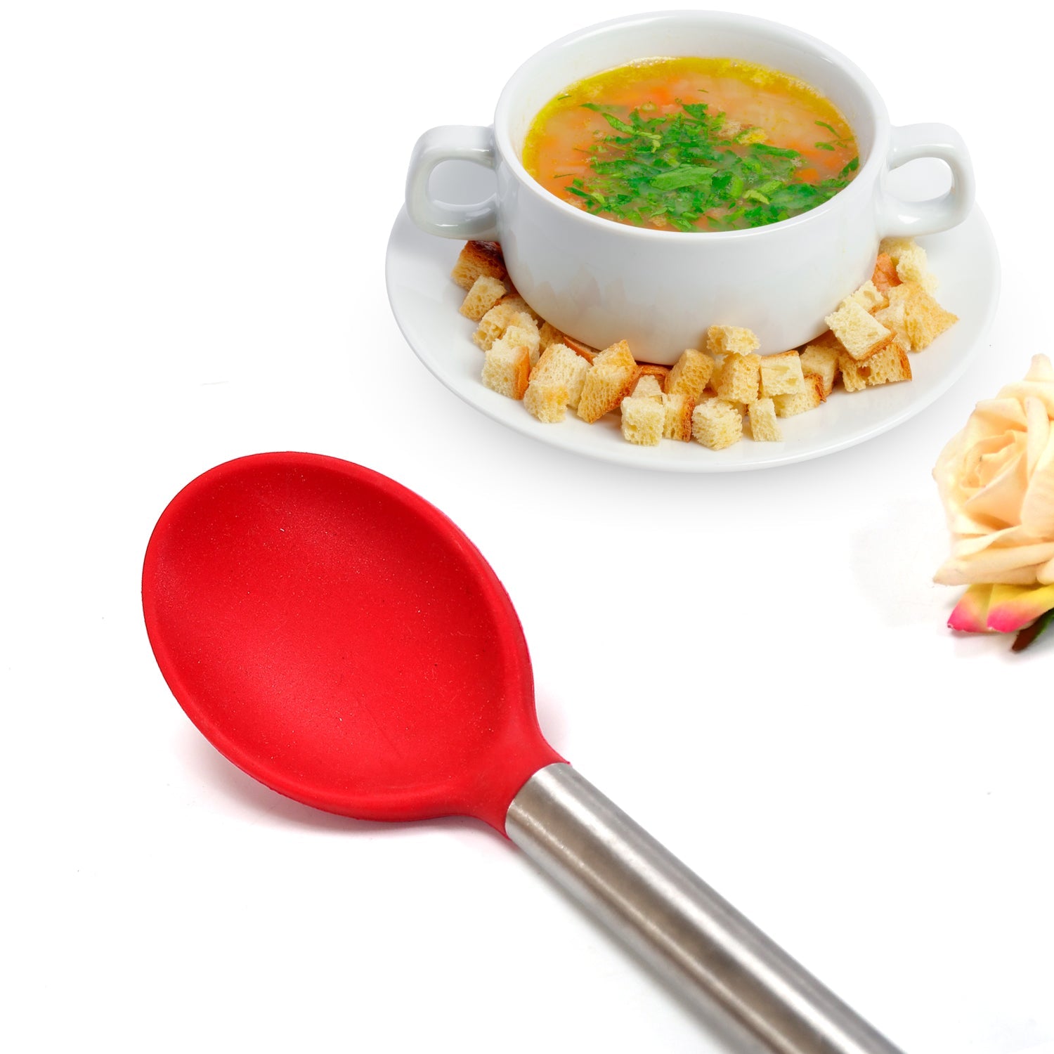 2899 Silicone Serving Spoon with Heat Resistant Silicone Covering Head and Stay-Cool Stainless Steel Handle DeoDap 2899 Silicone Serving Spoon with Heat Resistant Silicone Covering Head and Stay-Cool Stainless Steel Handle DeoDap